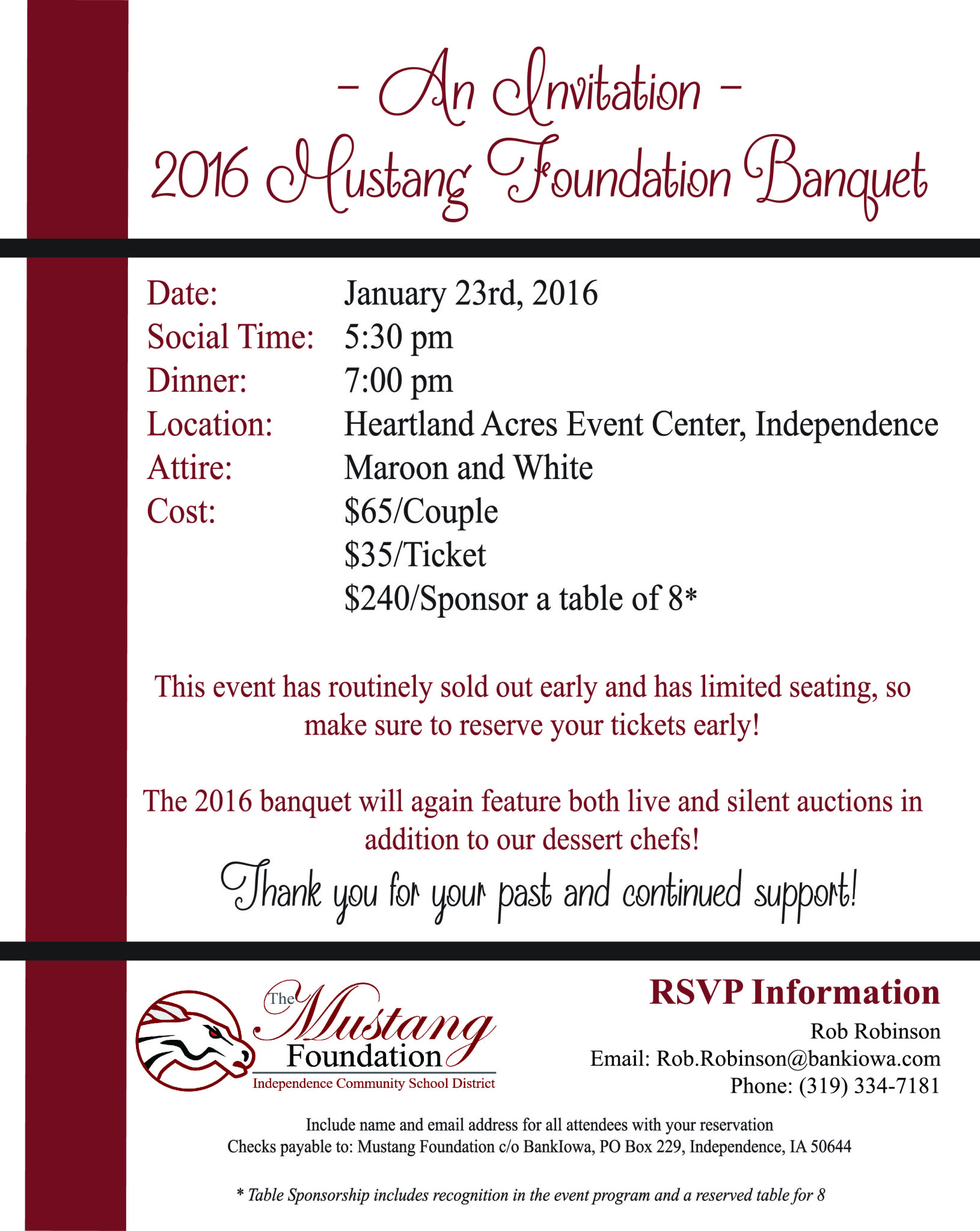 2016 Mustang Foundation Banquet Invite